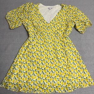 Gianni Bini Lemon Print Yellow Puff Sleeve Wrap Dress-Size 10 EUC!